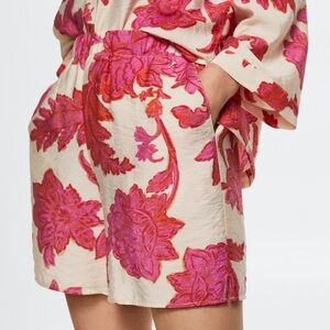Mango Floral Print Pink and Cream Women's Shorts - Medium
